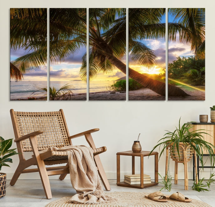 Tropical Island Sunset on the Beach Palms Large Canvas Wall Art Giclee Print