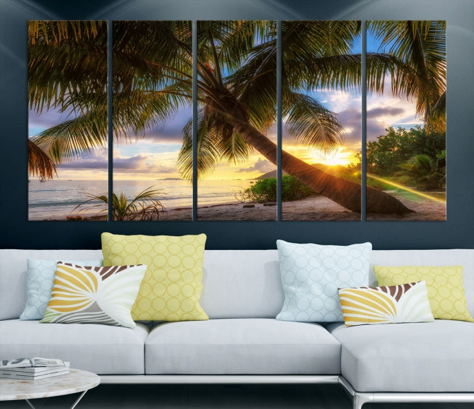 Tropical Island Sunset on the Beach Palms Large Canvas Wall Art Giclee Print