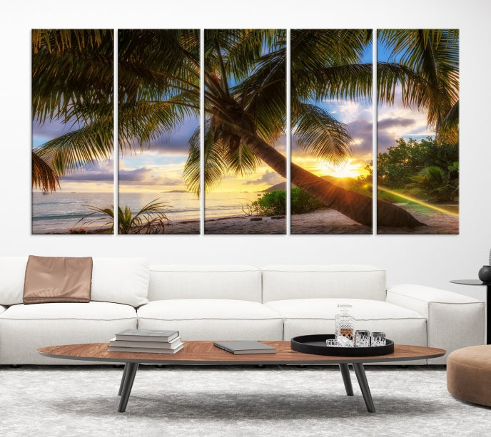 Tropical Island Sunset on the Beach Palms Large Canvas Wall Art Giclee Print