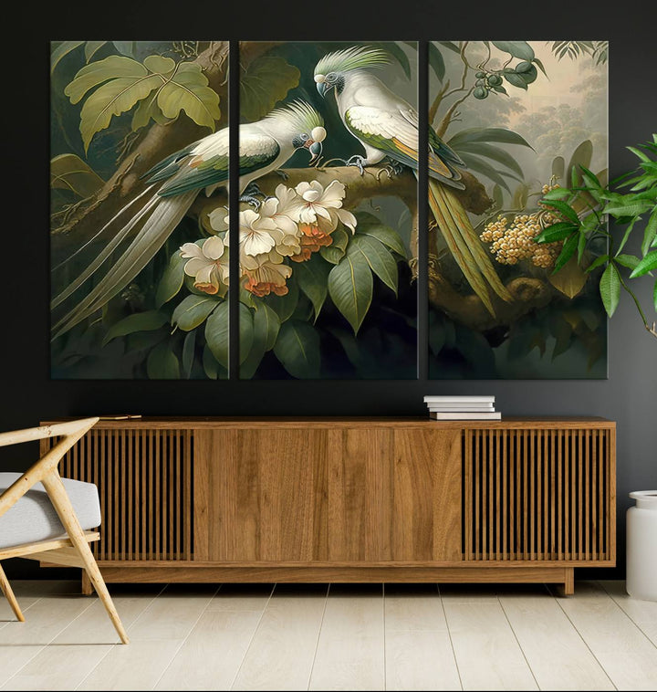 Tropical Paradise Print Wall Art Stunning Artwork of a Parrot in a Lush Forest with Beautiful Flowers Canvas