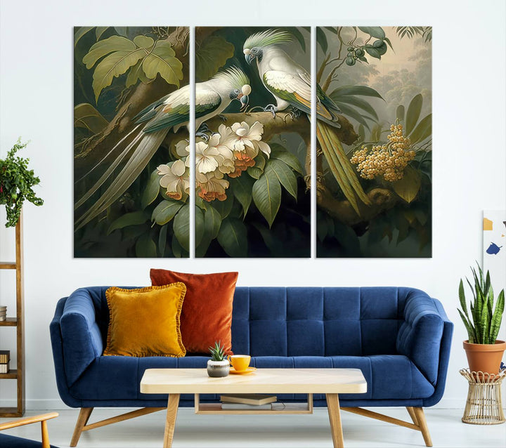 Tropical Paradise Print Wall Art Stunning Artwork of a Parrot in a Lush Forest with Beautiful Flowers Canvas