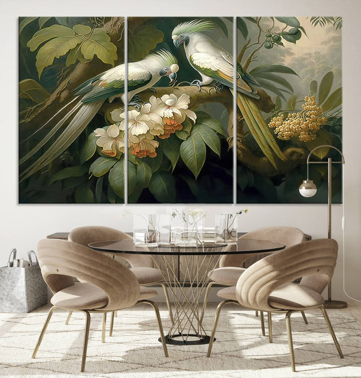 Tropical Paradise Print Wall Art Stunning Artwork of a Parrot in a Lush Forest with Beautiful Flowers Canvas