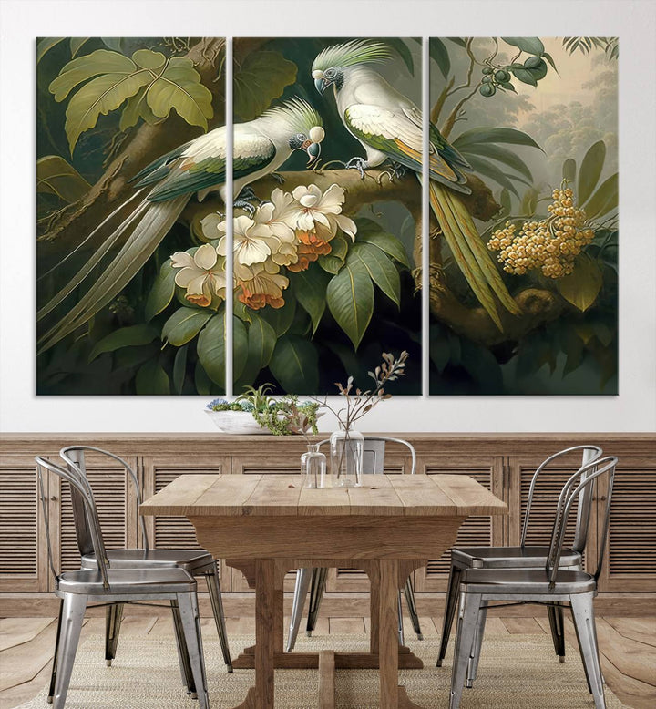 Tropical Paradise Print Wall Art Stunning Artwork of a Parrot in a Lush Forest with Beautiful Flowers Canvas