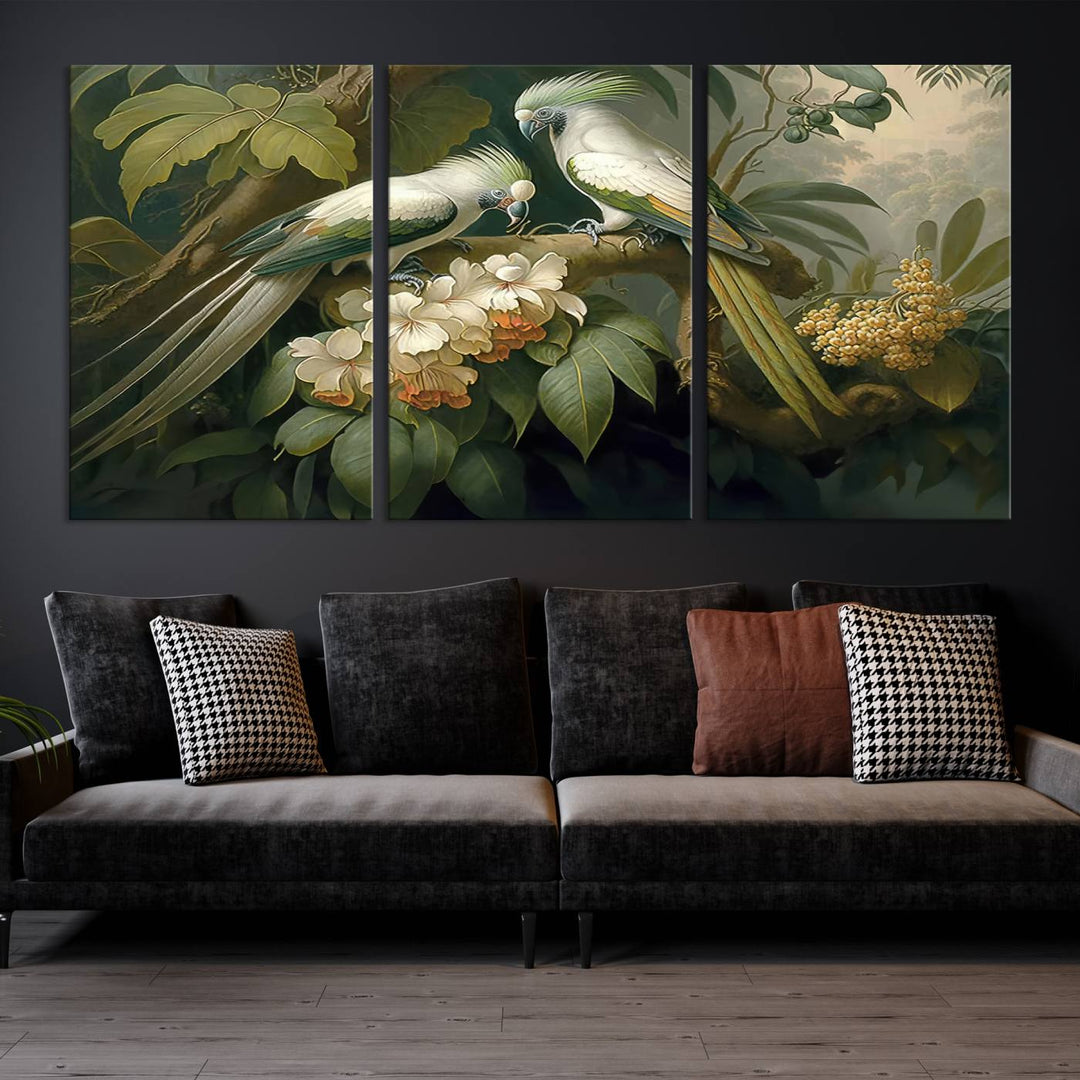 Tropical Paradise Print Wall Art Stunning Artwork of a Parrot in a Lush Forest with Beautiful Flowers Canvas