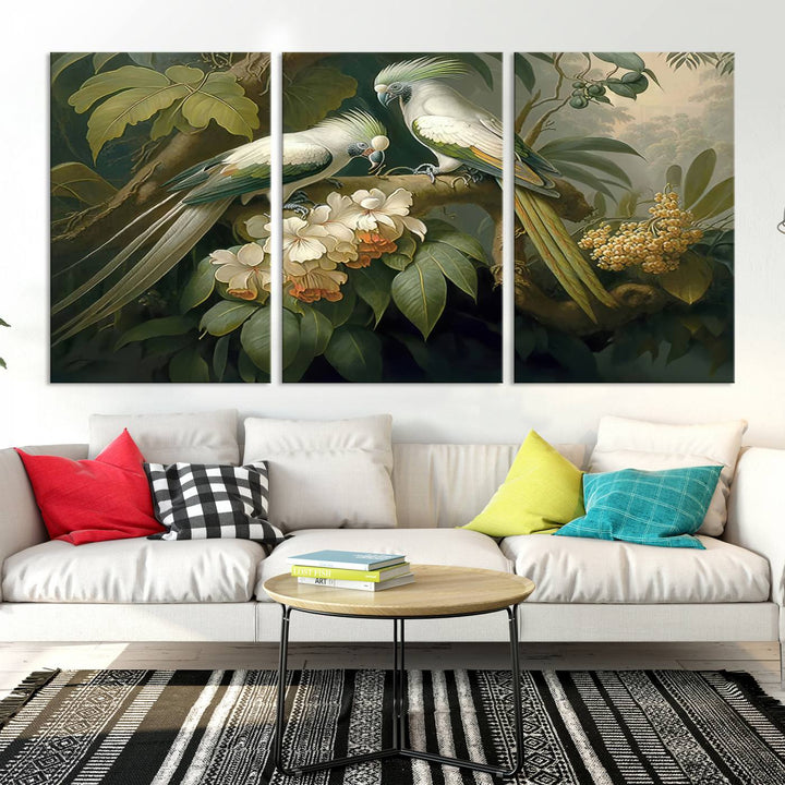 Tropical Paradise Print Wall Art Stunning Artwork of a Parrot in a Lush Forest with Beautiful Flowers Canvas