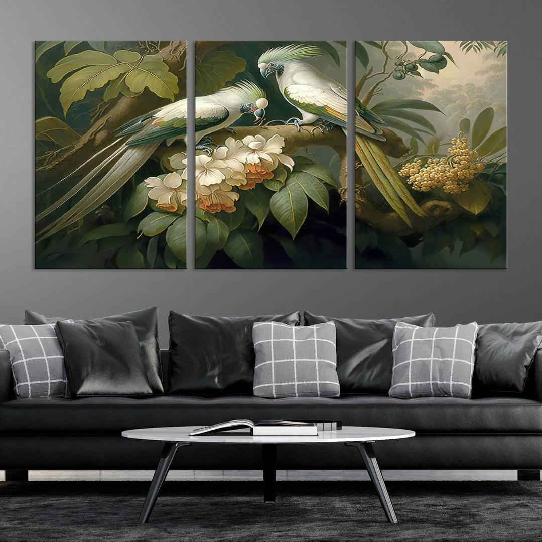 Tropical Paradise Print Wall Art Stunning Artwork of a Parrot in a Lush Forest with Beautiful Flowers Canvas