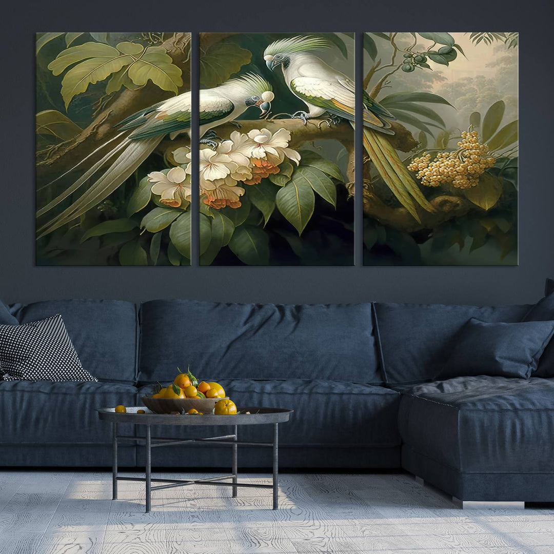 Tropical Paradise Print Wall Art Stunning Artwork of a Parrot in a Lush Forest with Beautiful Flowers Canvas