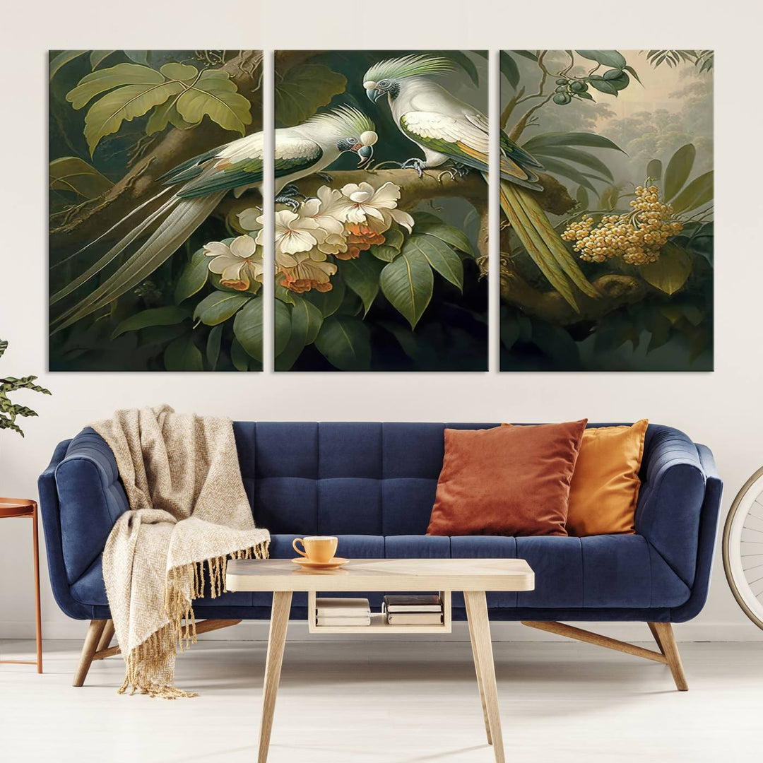 Tropical Paradise Print Wall Art Stunning Artwork of a Parrot in a Lush Forest with Beautiful Flowers Canvas