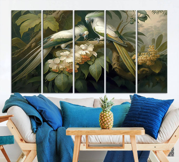 Tropical Paradise Print Wall Art Stunning Artwork of a Parrot in a Lush Forest with Beautiful Flowers Canvas