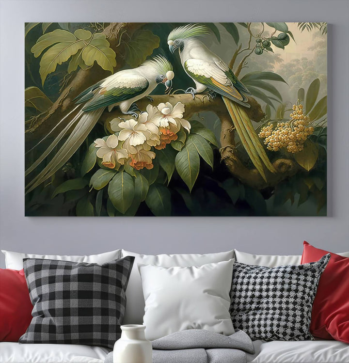 Tropical Paradise Print Wall Art Stunning Artwork of a Parrot in a Lush Forest with Beautiful Flowers Canvas