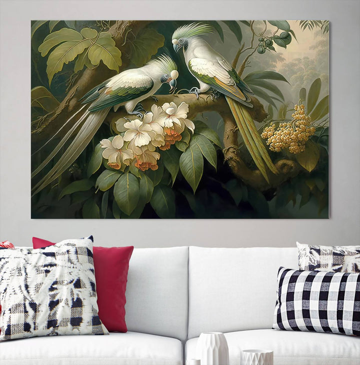 Tropical Paradise Print Wall Art Stunning Artwork of a Parrot in a Lush Forest with Beautiful Flowers Canvas