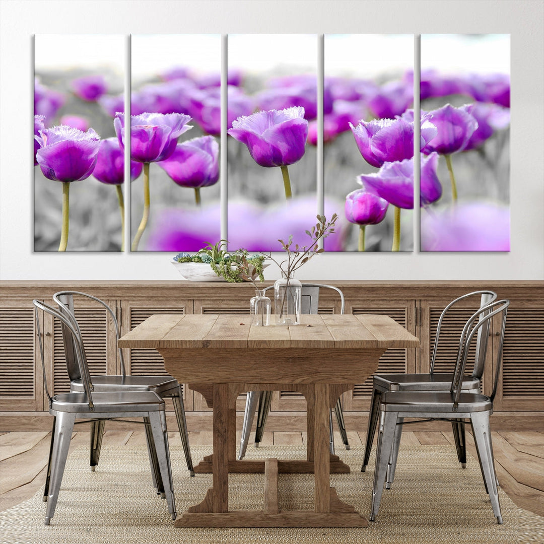 Tulip Fields Canvas Wall Art Print Extra Large Purple Tulips Flower Artwork for Walls