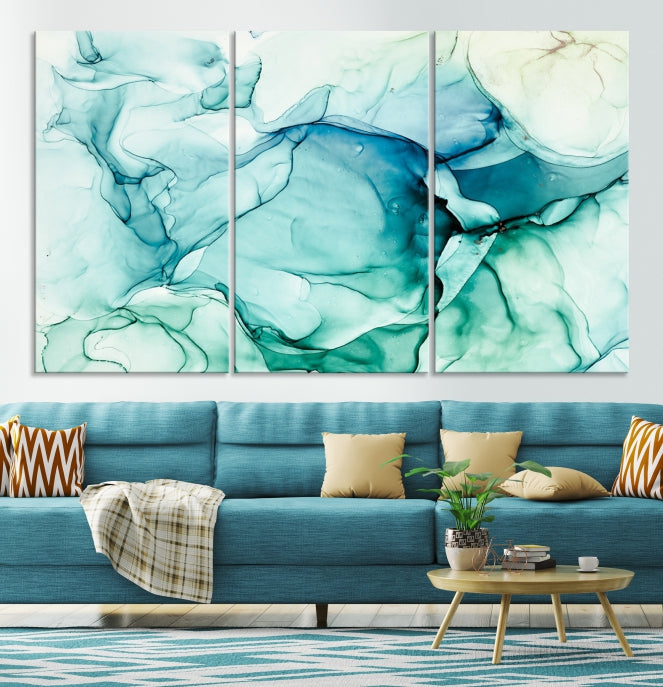 Turquoise Marble Fluid Effect Modern Abstract Painting Canvas Wall Art Print