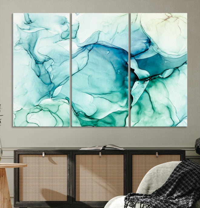 Turquoise Marble Fluid Effect Modern Abstract Painting Canvas Wall Art Print