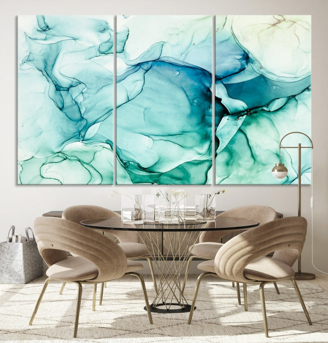 Turquoise Marble Fluid Effect Modern Abstract Painting Canvas Wall Art Print