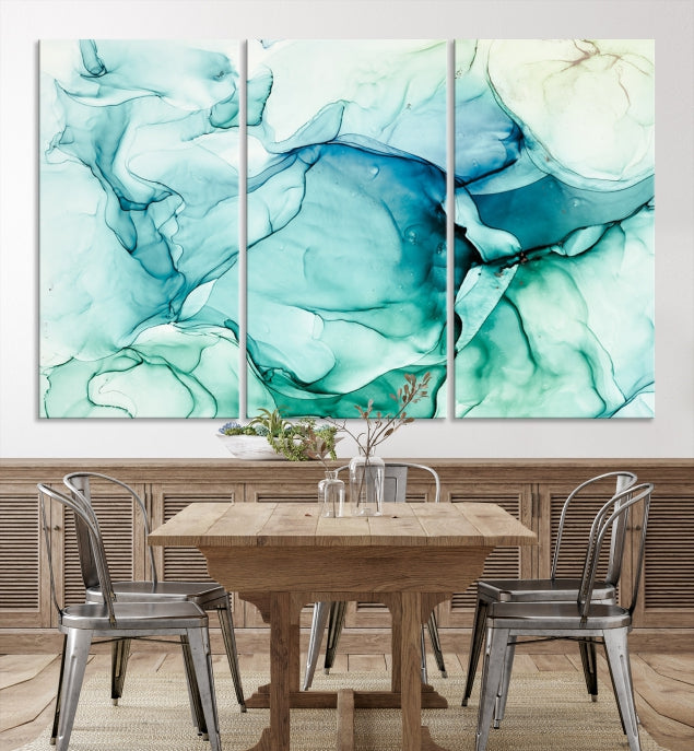 Turquoise Marble Fluid Effect Modern Abstract Painting Canvas Wall Art Print