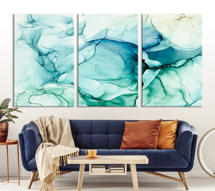 Turquoise Marble Fluid Effect Modern Abstract Painting Canvas Wall Art Print