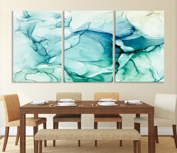 Turquoise Marble Fluid Effect Modern Abstract Painting Canvas Wall Art Print