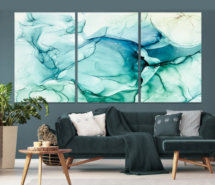 Turquoise Marble Fluid Effect Modern Abstract Painting Canvas Wall Art Print