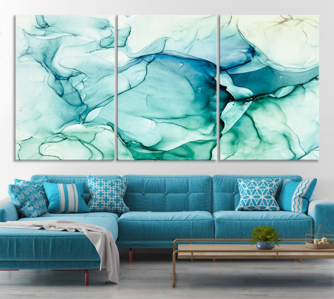 Turquoise Marble Fluid Effect Modern Abstract Painting Canvas Wall Art Print