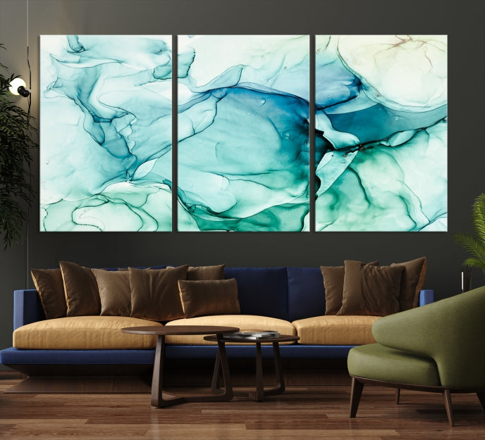 Turquoise Marble Fluid Effect Modern Abstract Painting Canvas Wall Art Print