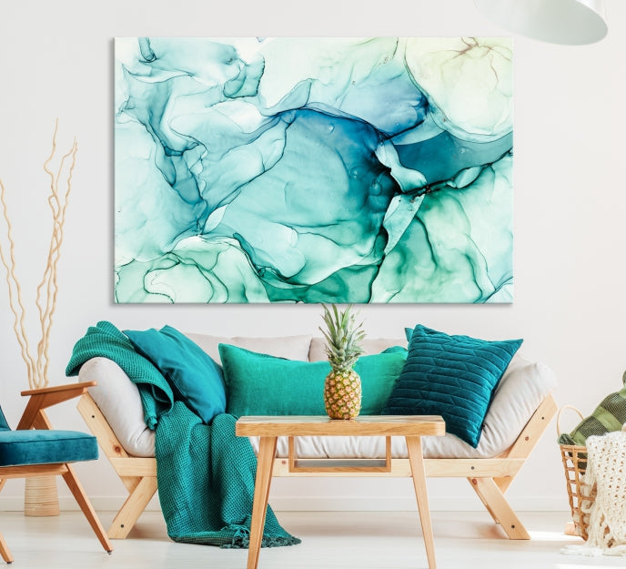 Turquoise Marble Fluid Effect Modern Abstract Painting Canvas Wall Art Print