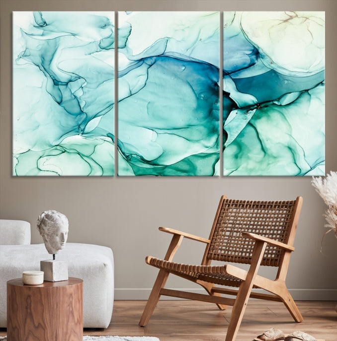 Turquoise Marble Fluid Effect Modern Abstract Painting Canvas Wall Art Print