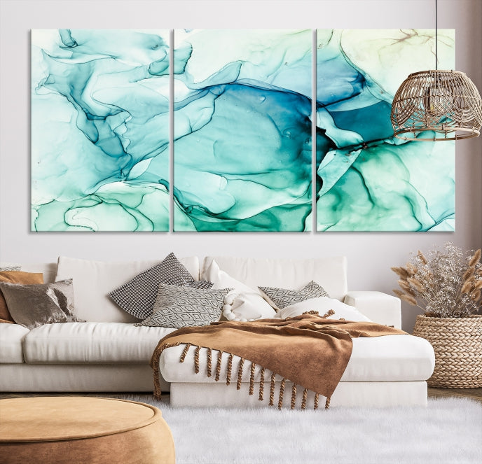 Turquoise Marble Fluid Effect Modern Abstract Painting Canvas Wall Art Print