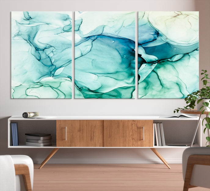 Turquoise Marble Fluid Effect Modern Abstract Painting Canvas Wall Art Print