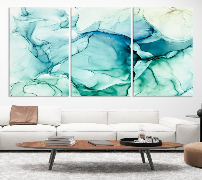 Turquoise Marble Fluid Effect Modern Abstract Painting Canvas Wall Art Print