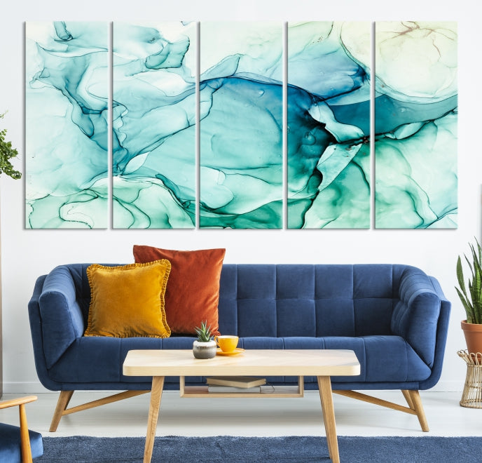 Turquoise Marble Fluid Effect Modern Abstract Painting Canvas Wall Art Print