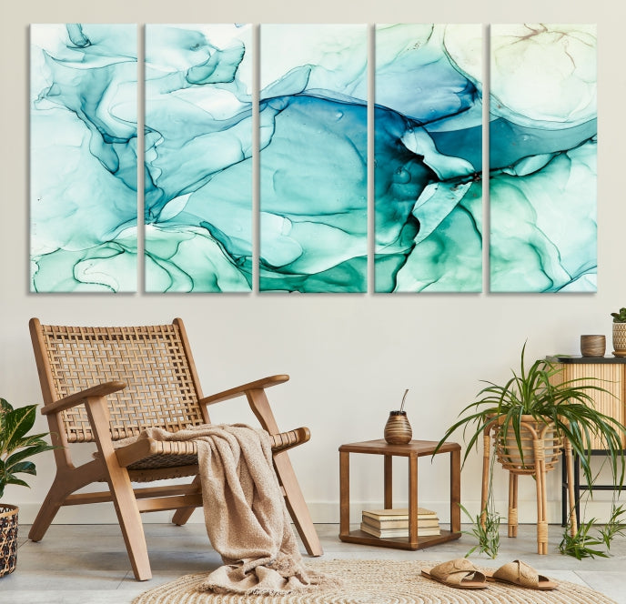 Turquoise Marble Fluid Effect Modern Abstract Painting Canvas Wall Art Print