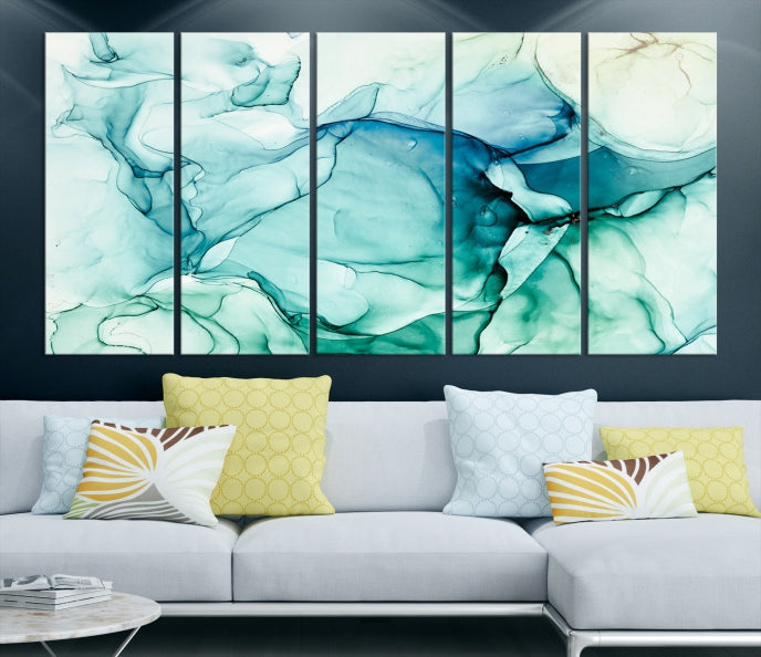 Turquoise Marble Fluid Effect Modern Abstract Painting Canvas Wall Art Print