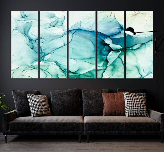 Turquoise Marble Fluid Effect Modern Abstract Painting Canvas Wall Art Print