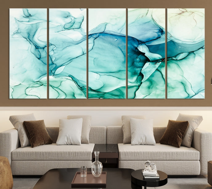 Turquoise Marble Fluid Effect Modern Abstract Painting Canvas Wall Art Print