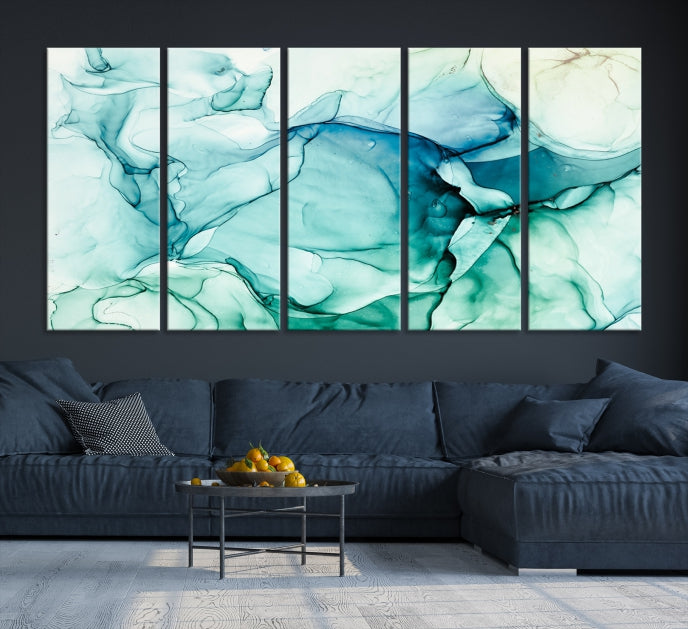 Turquoise Marble Fluid Effect Modern Abstract Painting Canvas Wall Art Print