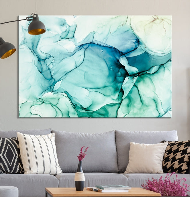 Turquoise Marble Fluid Effect Modern Abstract Painting Canvas Wall Art Print