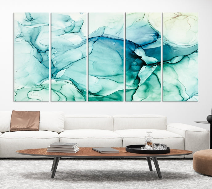 Turquoise Marble Fluid Effect Modern Abstract Painting Canvas Wall Art Print