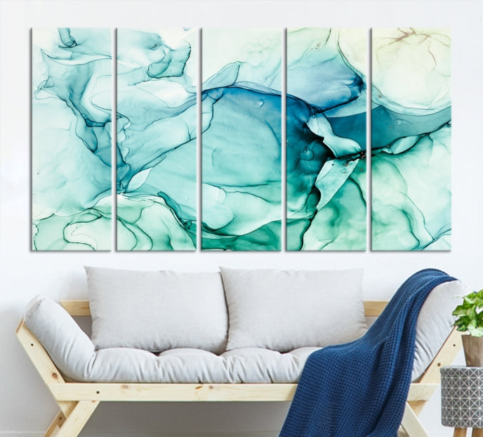 Turquoise Marble Fluid Effect Modern Abstract Painting Canvas Wall Art Print