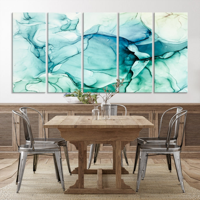 Turquoise Marble Fluid Effect Modern Abstract Painting Canvas Wall Art Print