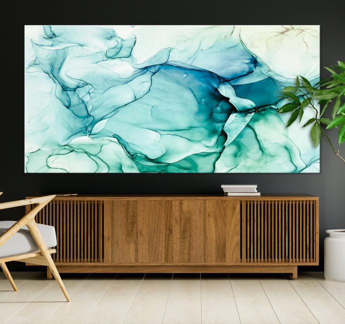 Turquoise Marble Fluid Effect Modern Abstract Painting Canvas Wall Art Print