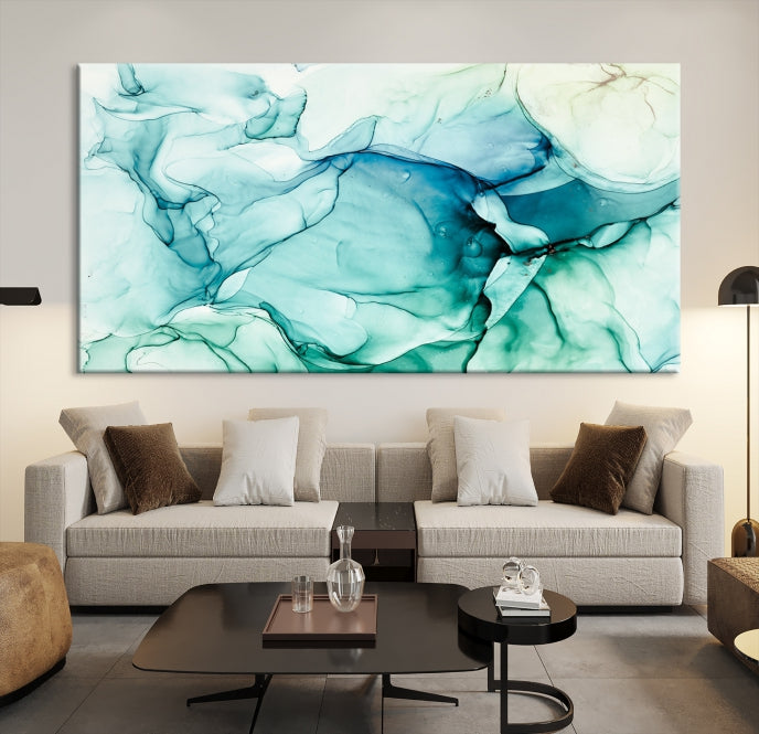 Turquoise Marble Fluid Effect Modern Abstract Painting Canvas Wall Art Print