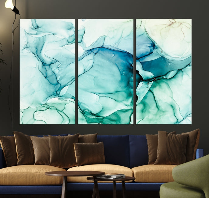 Turquoise Marble Fluid Effect Modern Abstract Painting Canvas Wall Art Print