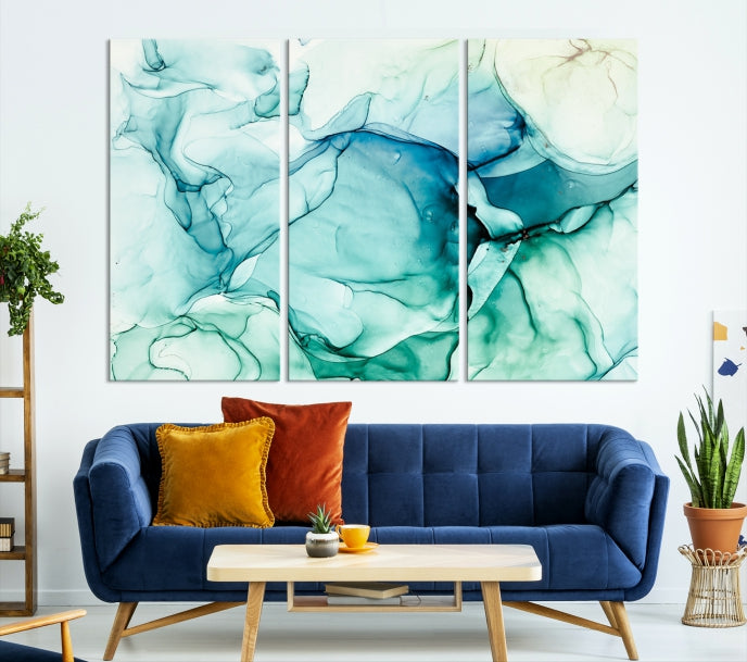 Turquoise Marble Fluid Effect Modern Abstract Painting Canvas Wall Art Print