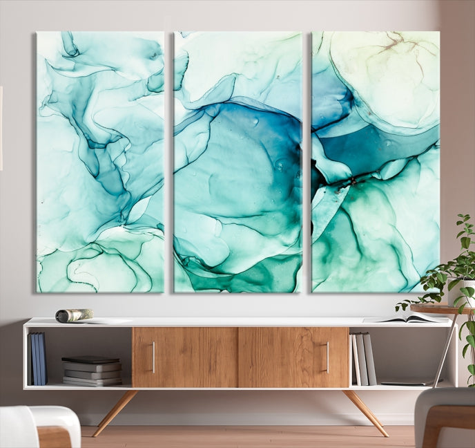 Turquoise Marble Fluid Effect Modern Abstract Painting Canvas Wall Art Print