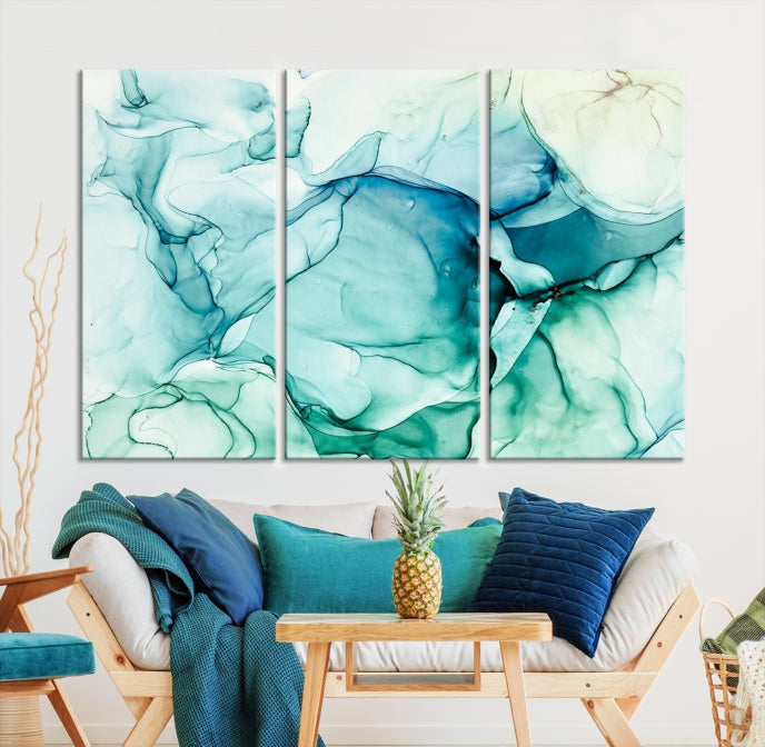 Turquoise Marble Fluid Effect Modern Abstract Painting Canvas Wall Art Print