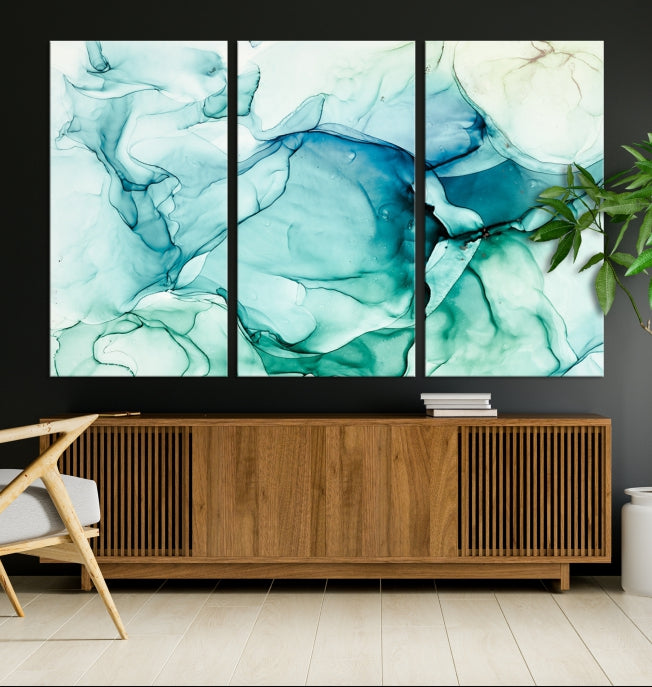 Turquoise Marble Fluid Effect Modern Abstract Painting Canvas Wall Art Print