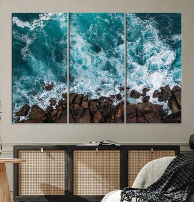 Turquoise Sea Aerial Picture of Beach Ocean Wall Art Canvas Print