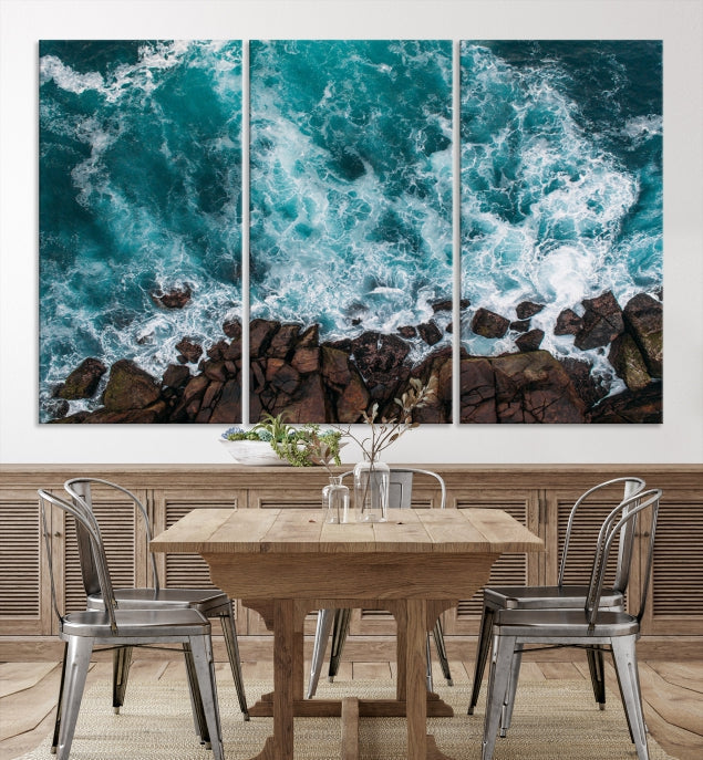 Turquoise Sea Aerial Picture of Beach Ocean Wall Art Canvas Print