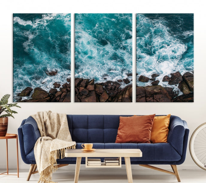 Turquoise Sea Aerial Picture of Beach Ocean Wall Art Canvas Print